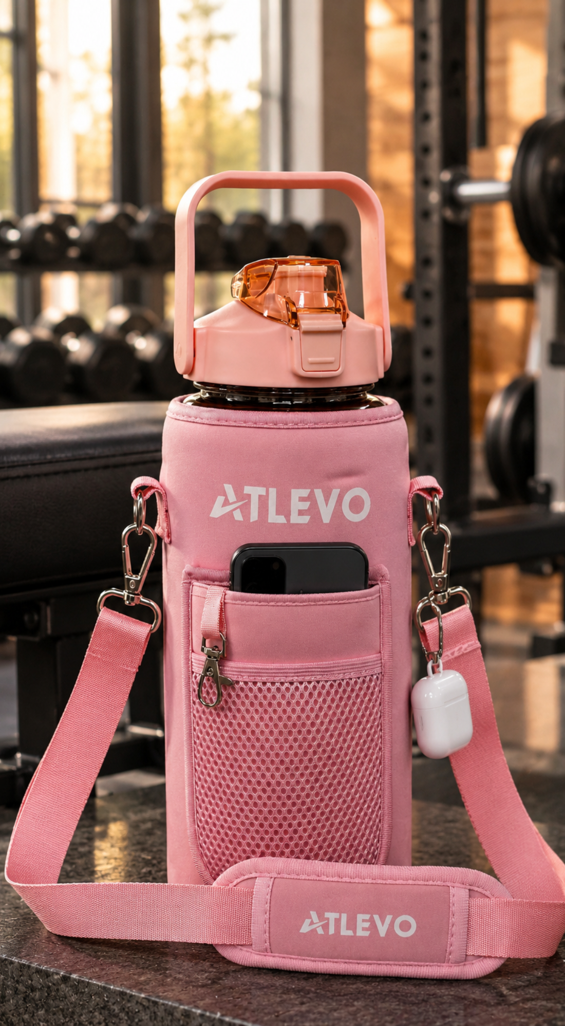 2L Fitnessflasche mit Handyhalterung